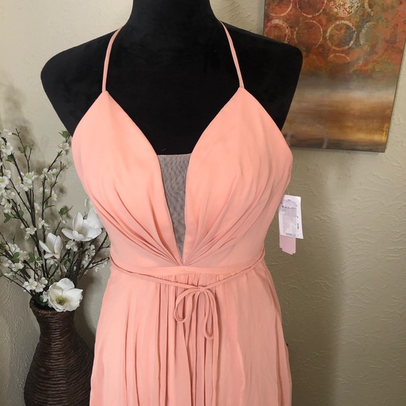 Gianni Bini Plunging Neckline Corset Back Prom Bridesmaid Pink Dress w/Side Slit - Picture 3 of 9